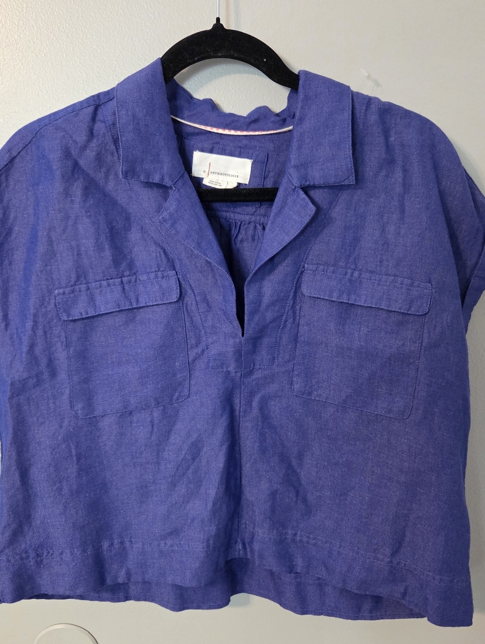 ANTHROPOLOGIE Linen Blend Crop Utility Pocket Collared Boho Top Size M - Picture 5 of 12